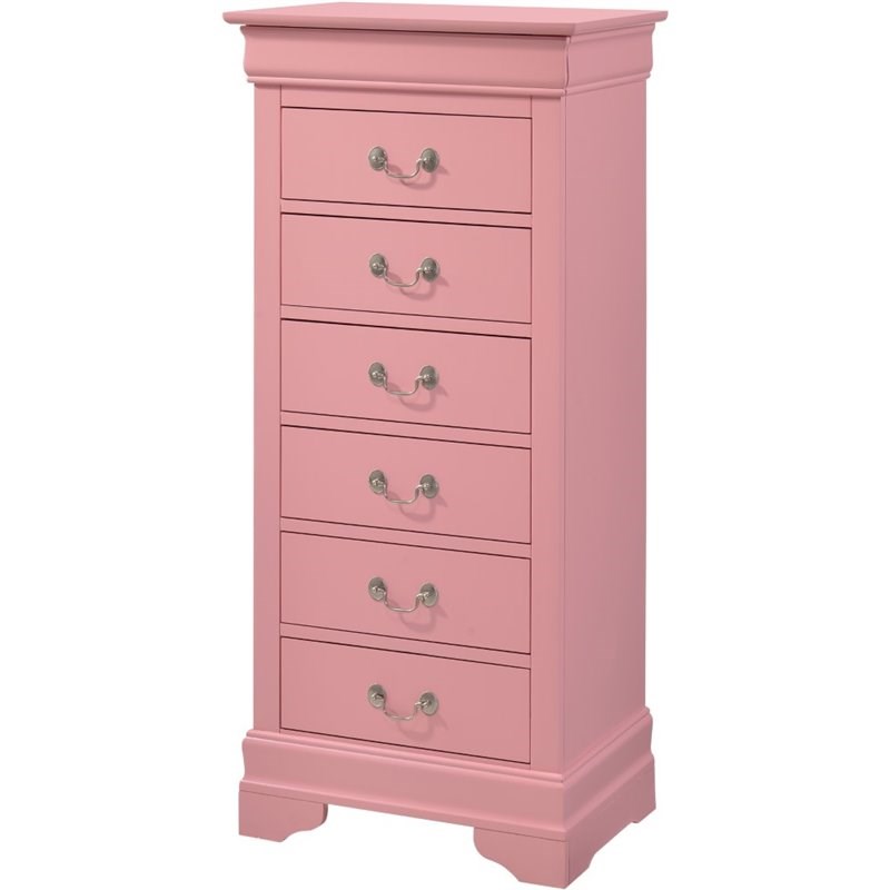 Glory Furniture Louis Phillipe 7 Drawer Lingerie Chest in Pink