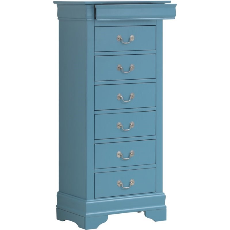 Glory Furniture Louis Phillipe 7 Drawer Lingerie Chest in Teal