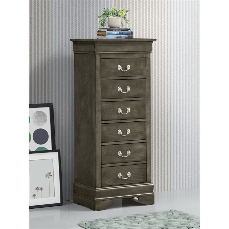 Glory Furniture Louis Phillipe 7 Drawer Lingerie Chest in Gray