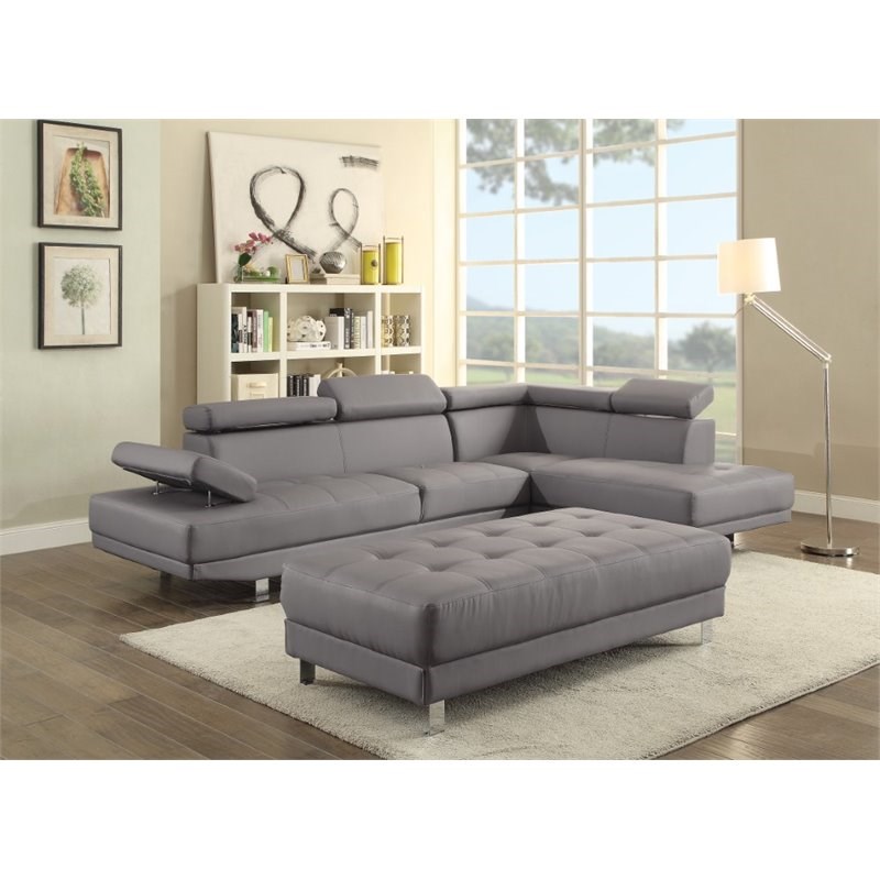 Glory Furniture Riveredge Faux Leather Sectional in Gray