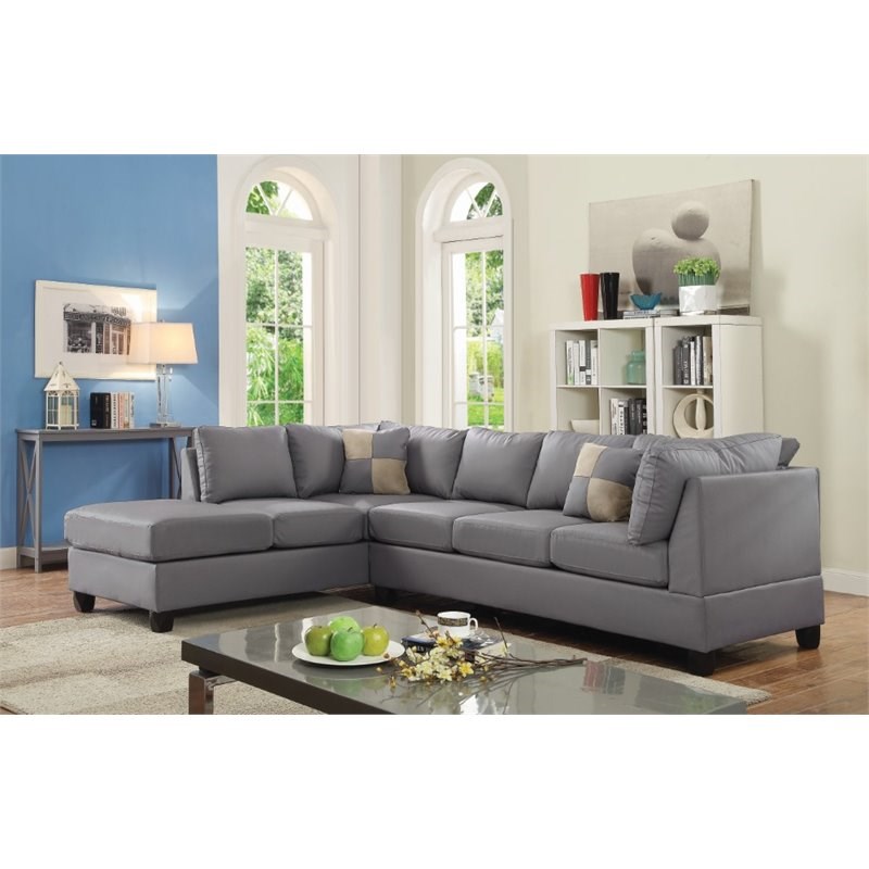 Glory Furniture Malone Faux Leather Sectional in Gray