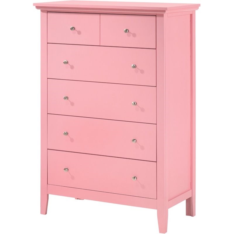 Glory Furniture Hammond 5 Drawer Chest in Pink