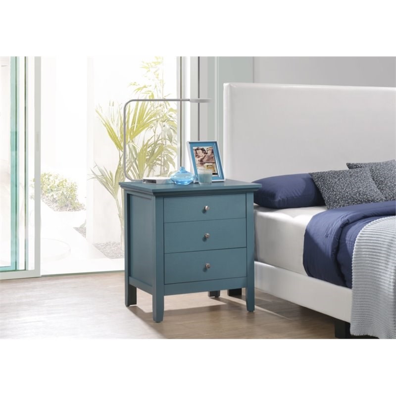Glory Furniture Hammond 3 Drawer Nightstand in Teal Blue