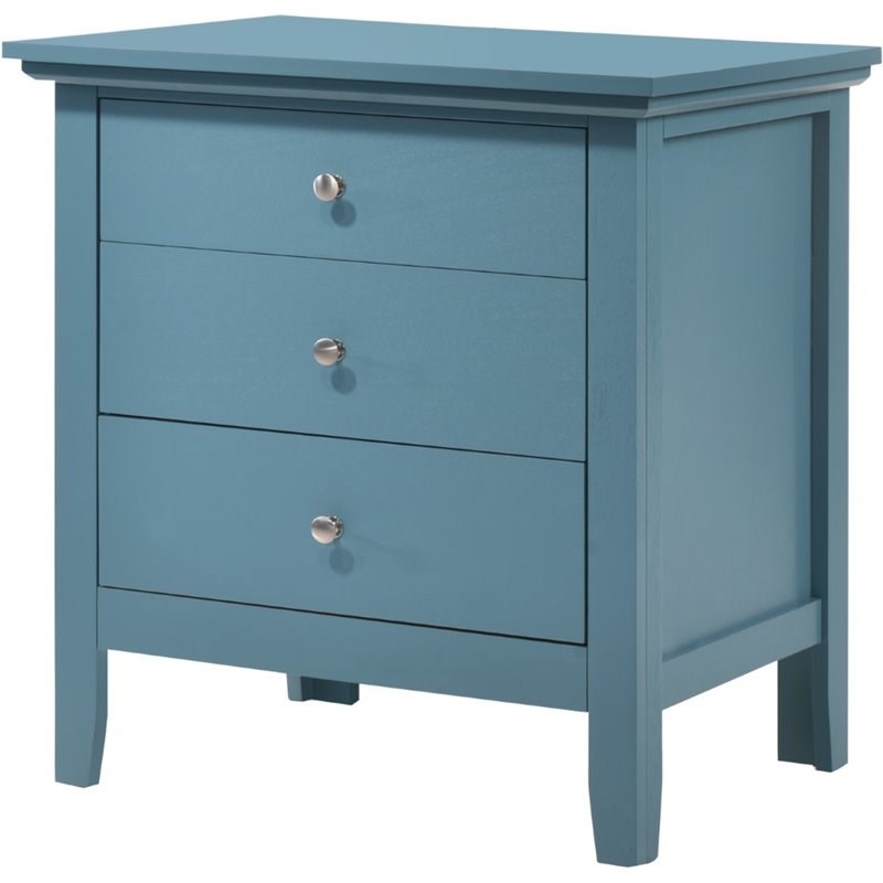 Glory Furniture Hammond 3 Drawer Nightstand in Teal Blue