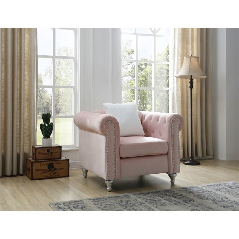 Glory Furniture Raisa Velvet Chair in Pink