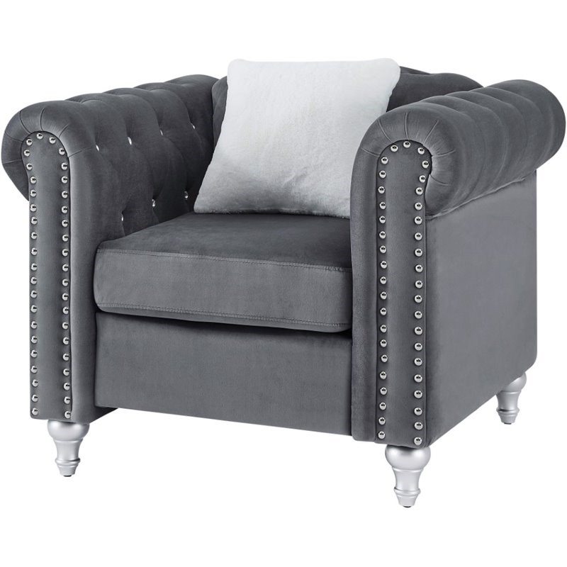 Glory Furniture Raisa Velvet Chair in Gray