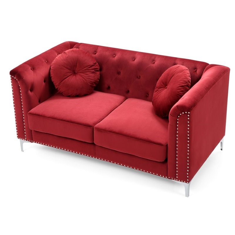 Glory Furniture Pompano Velvet Loveseat in Burgundy Homesquare