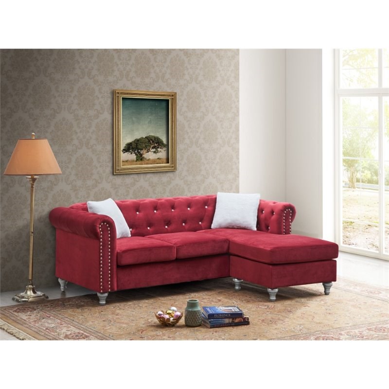 Glory Furniture Raisa Velvet Sofa Chaise in Red Homesquare