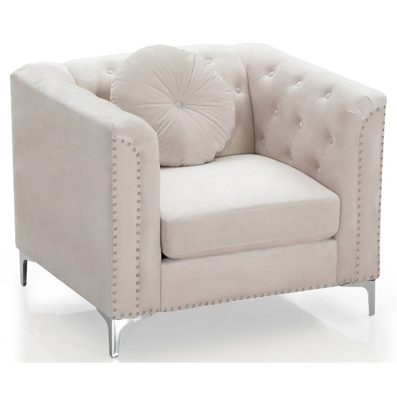 Glory Furniture Pompano Velvet Chair in Ivory Homesquare