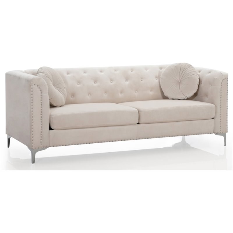 Glory Furniture Pompano Velvet Sofa in Ivory | Homesquare