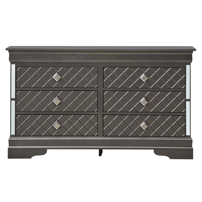 Glory Furniture Verona Wood 6 Drawer Dresser in Charcoal