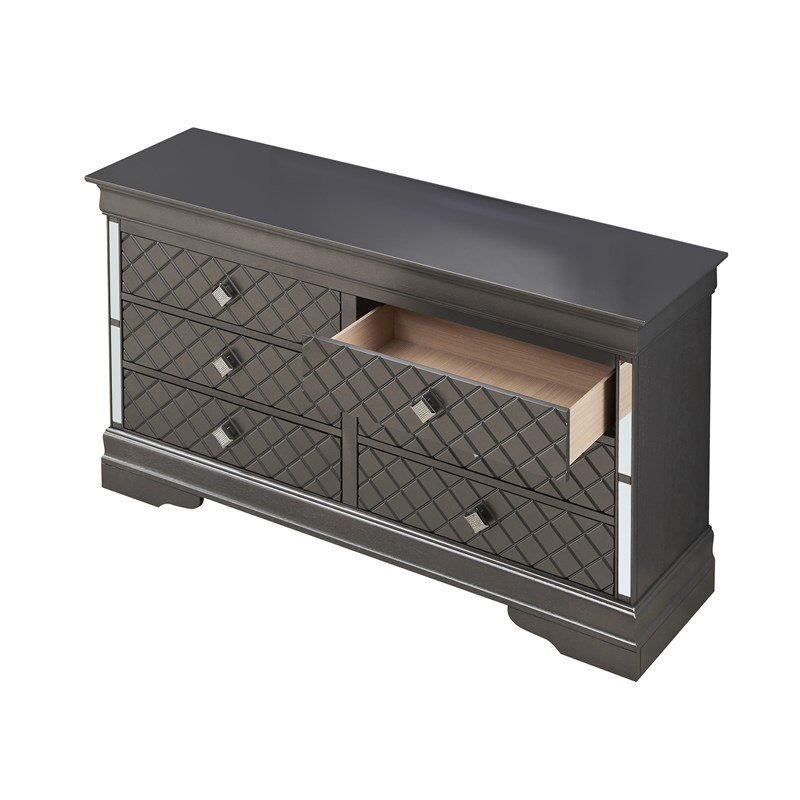 Glory Furniture Verona Wood 6 Drawer Dresser in Charcoal
