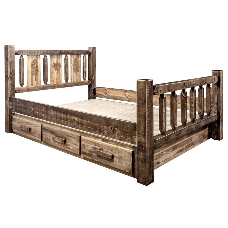 Montana Woodworks Homestead Wood Full Storage Bed with Pine Design in Brown