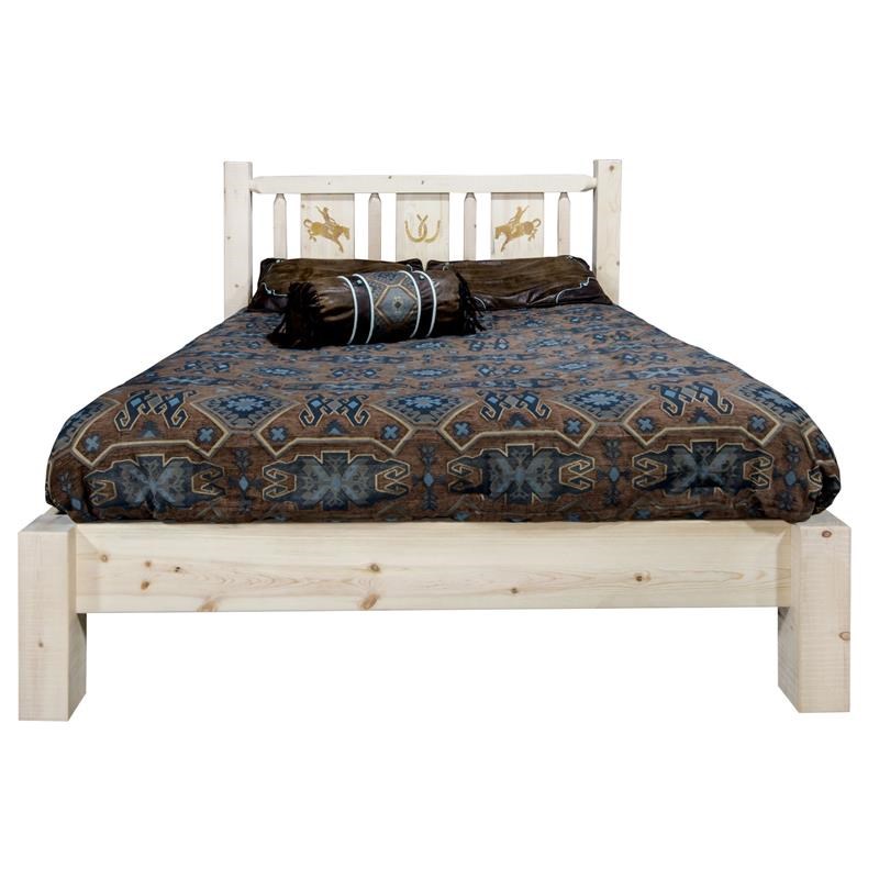 Montana Woodworks Homestead Wood King Platform Bed with Bronc Design in Natural