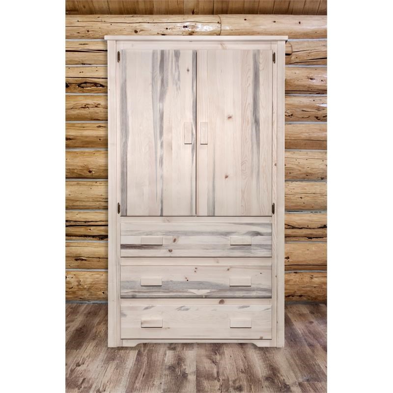 Montana Woodworks Homestead Wood Wardrobe Armoires in Natural Lacquered