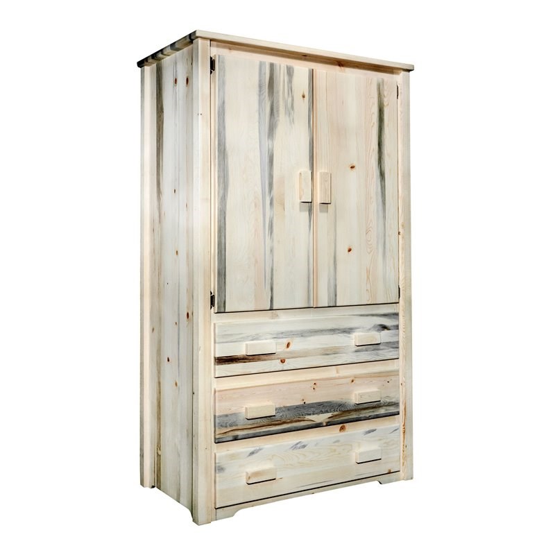 Montana Woodworks Homestead Wood Wardrobe Armoires in Natural Lacquered