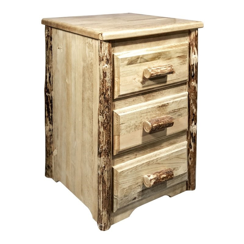 Montana Woodworks Glacier Country Wood Nightstand with 3 Drawers in Brown