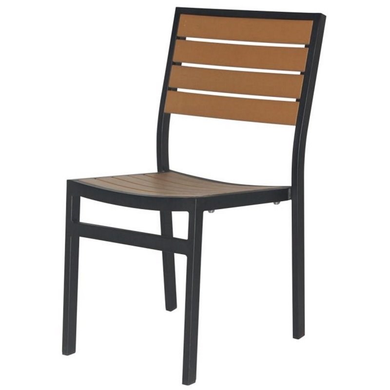 Source Furniture Napa Aluminum Dining Side Chair - Black Frame/Teak Seat & Back