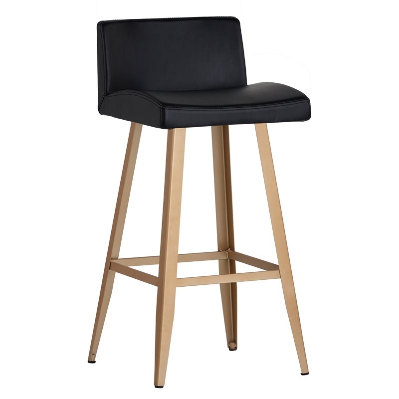 Modern Faux Leather Counter Stool, Black And Gold Leather Bar Stools