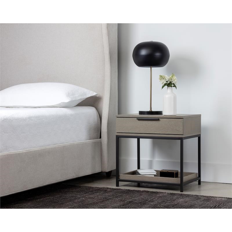 sunpan rebel 23.5" contemporary wood and iron nightstand in gray/black 104608