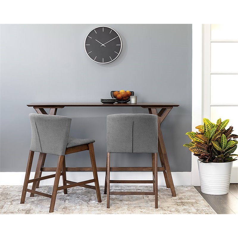 Sunpan Haisley Wood Counter Table Set With 2 Hadley Counter Stools In Dark Gray 107247