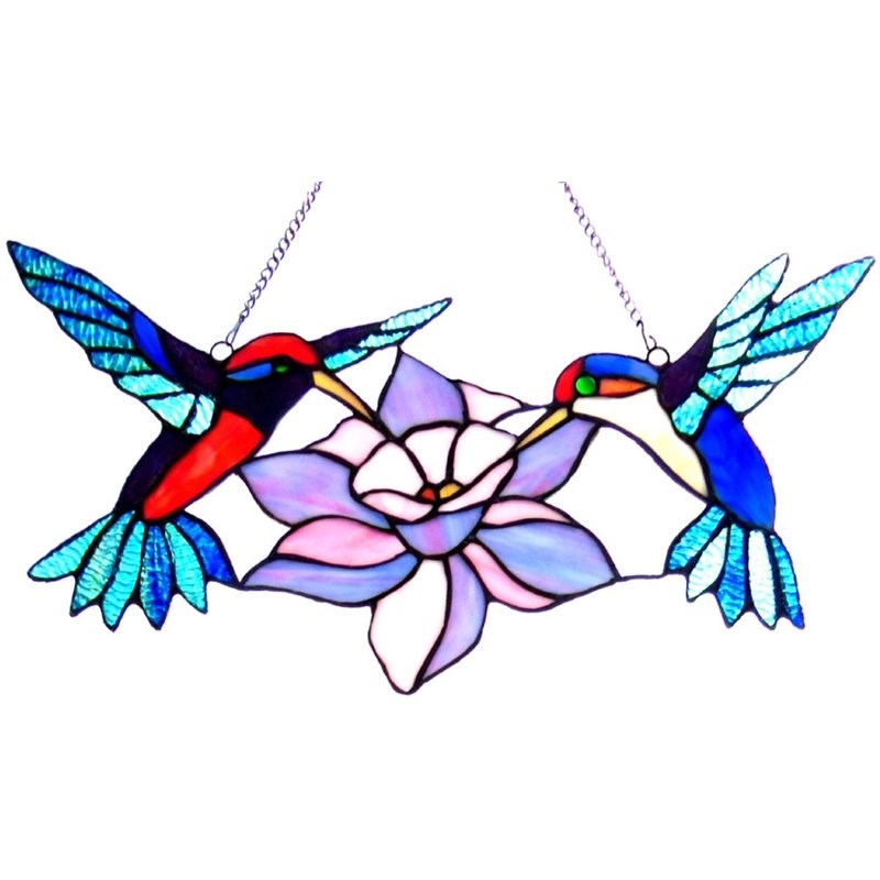 CHLOE Nectar Tiffany-glass Hummingbirds Window Panel 18