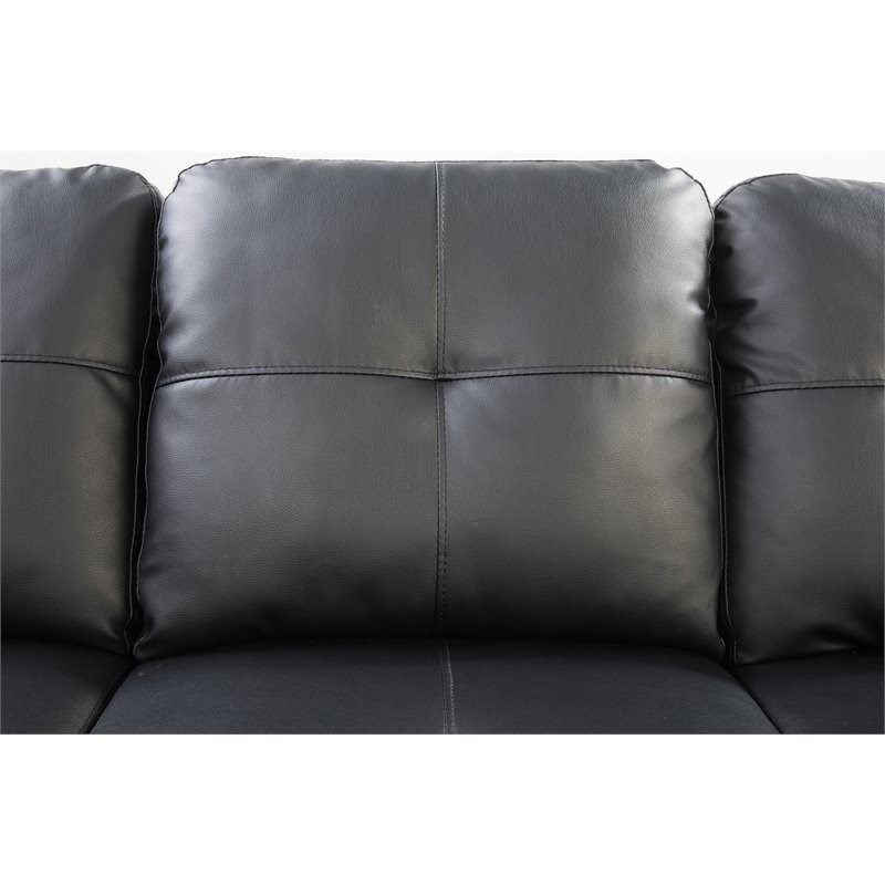 omdrejningspunkt Stort univers Optimal Devion Furniture Faux Leather Sectional Sofa with Ottoman-Black | Homesquare