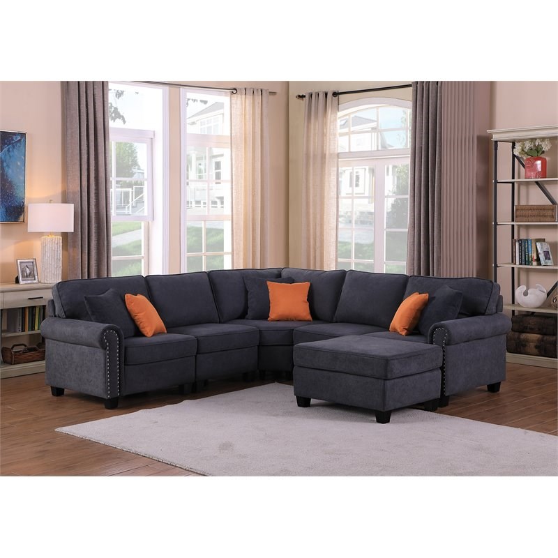 Devion Furniture Woven Fabric UShaped Sectional Sofa in Dark Gray