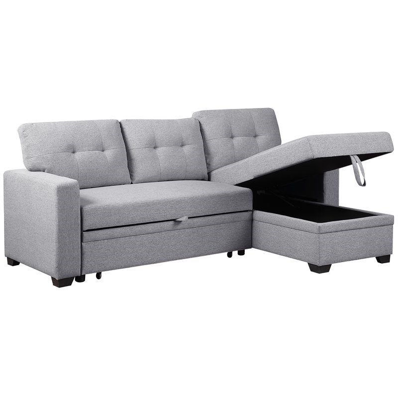 Devion Furniture Polyester Fabric Reversible Sleeper Sectional Sofa
