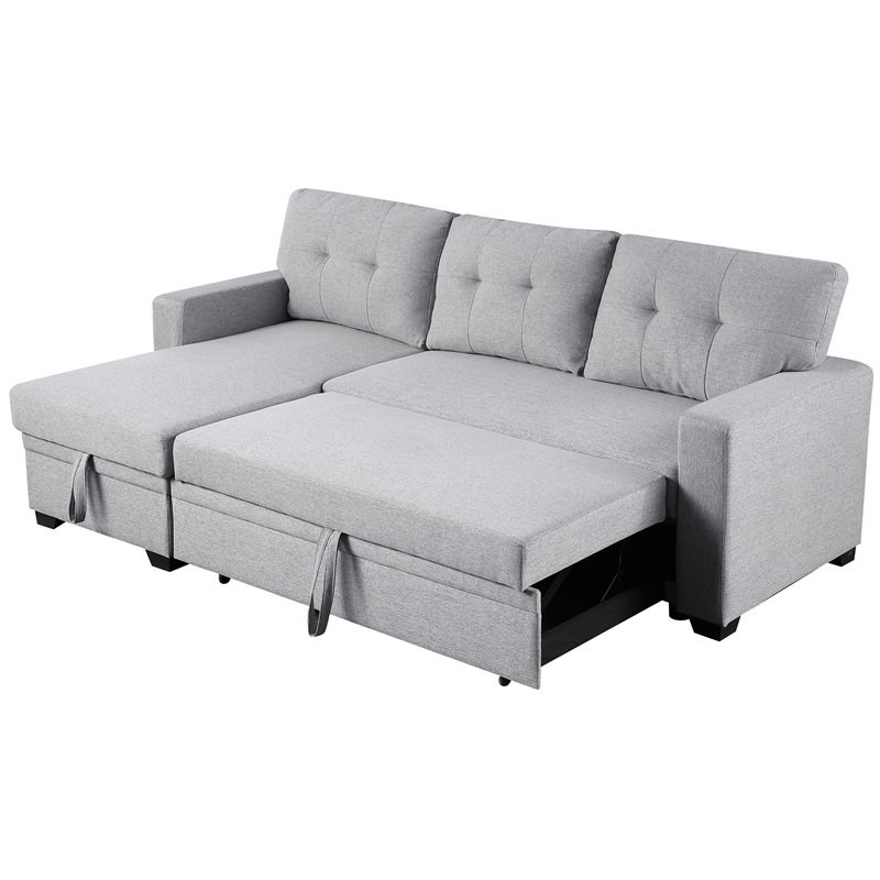 Devion Furniture Polyester Fabric Reversible Sleeper Sectional Sofa