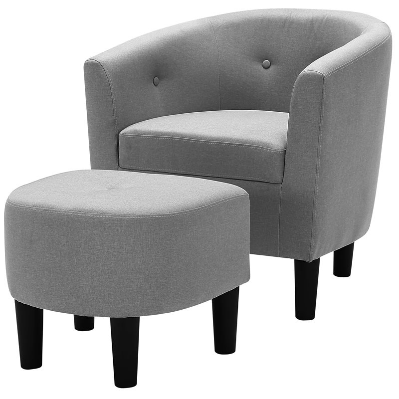 Devion Furniture Polyester Fabric Accent Chair with Ottoman in Light Gray
