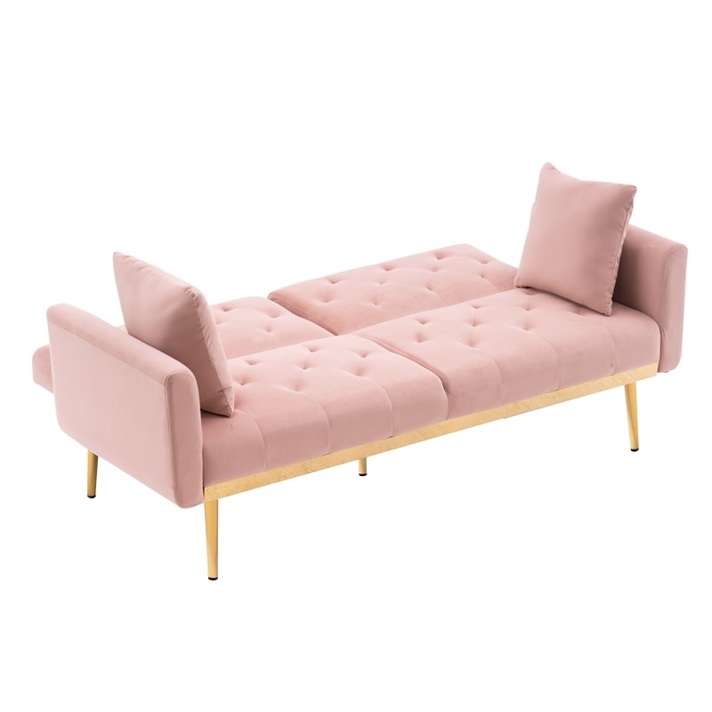 68.5'' Velvet Round Arm Loveseat Sleeper Sofa Bed Futon Sofa Metal Frame-Pink