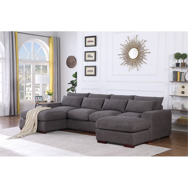 Reversible Modular Sectional Fabric Sofa & Chaise With Two OttomanDark