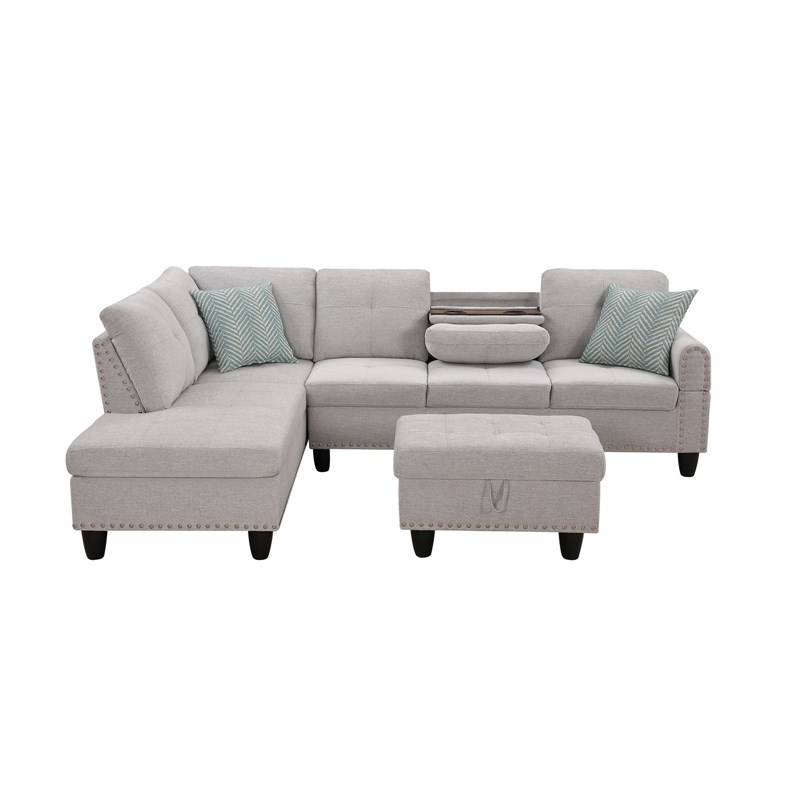 Devion Furniture Polyester Fabric Sectional Sofa with OttomanLight