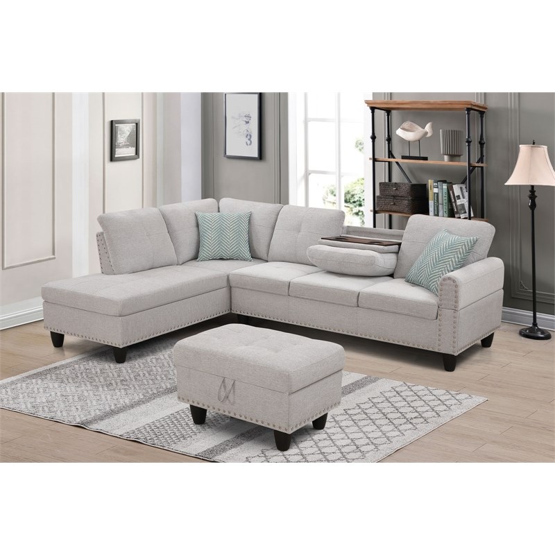 Devion Furniture Polyester Fabric Sectional Sofa with OttomanLight