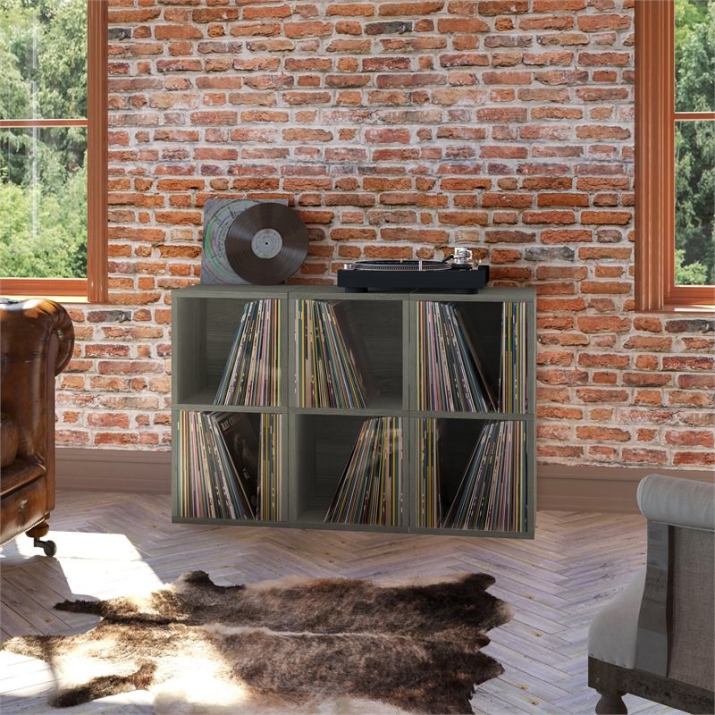 Way Basics 2 Tier zBoard Vinyl Record Bookcase Display Shelf in Gray Wood Grain