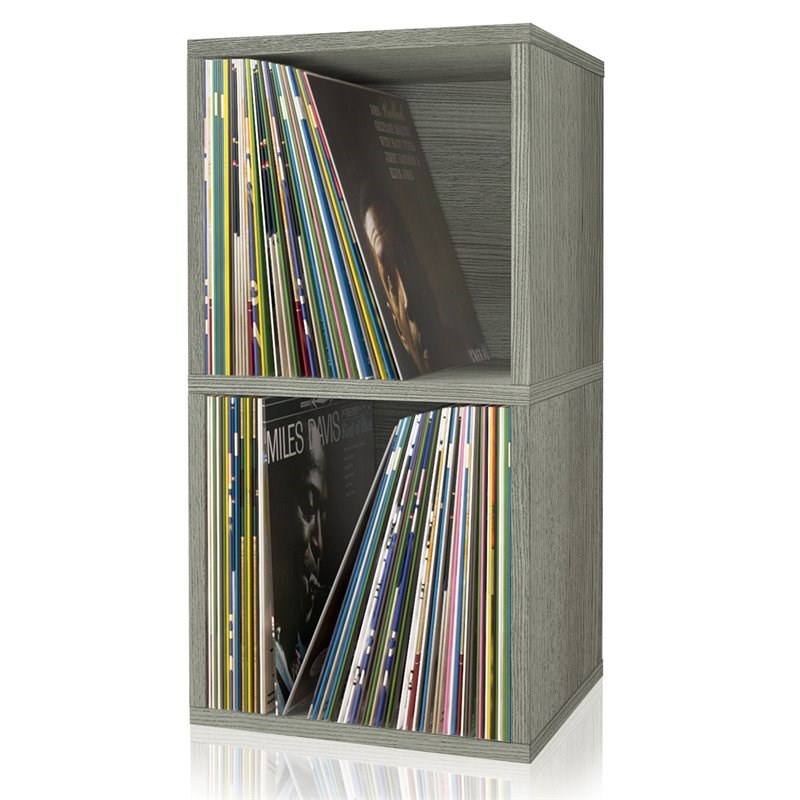 Way Basics 2 Tier zBoard Vinyl Record Bookcase Display Shelf in Gray Wood Grain