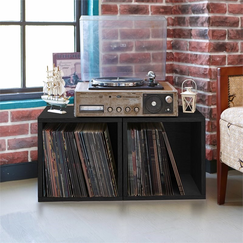 Way Basics zBoard Vinyl Record Display Storage Shelf in Black Wood Grain