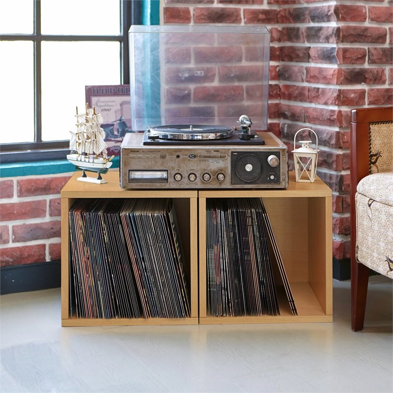 Way Basics zBoard Vinyl Record Display Storage Shelf in Natural Wood Grain