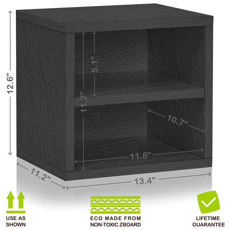 Way Basics 2 Shelf zBoard Modular Closet Storage Cube in Black Wood Grain