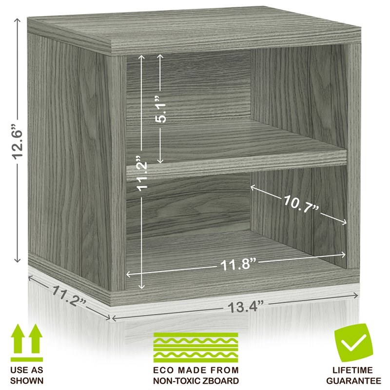 Way Basics 2 Shelf zBoard Modular Closet Storage Cube in Gray Wood Grain