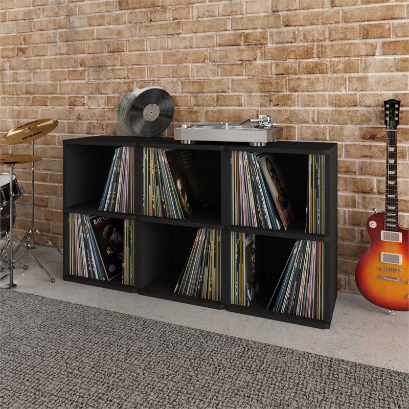 Way Basics 2 Tier zBoard Vinyl Record Display Shelf in Black Wood Grain
