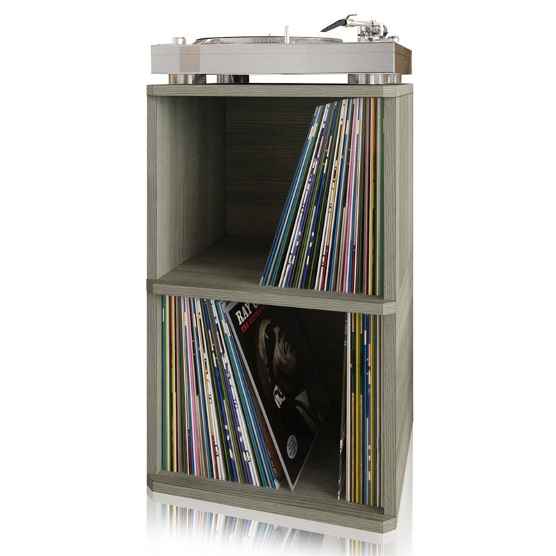 Way Basics 2 Tier zBoard Vinyl Record Display Shelf in Gray Wood Grain