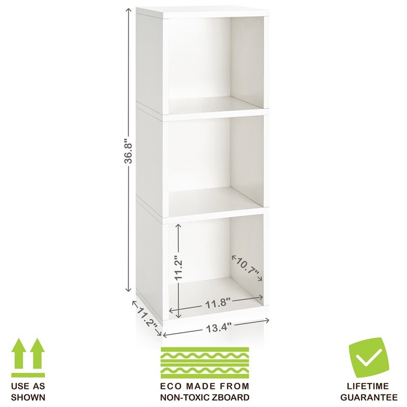 Way Basics 3 Cubby zBoard Bookcase Shelf Organizer in White