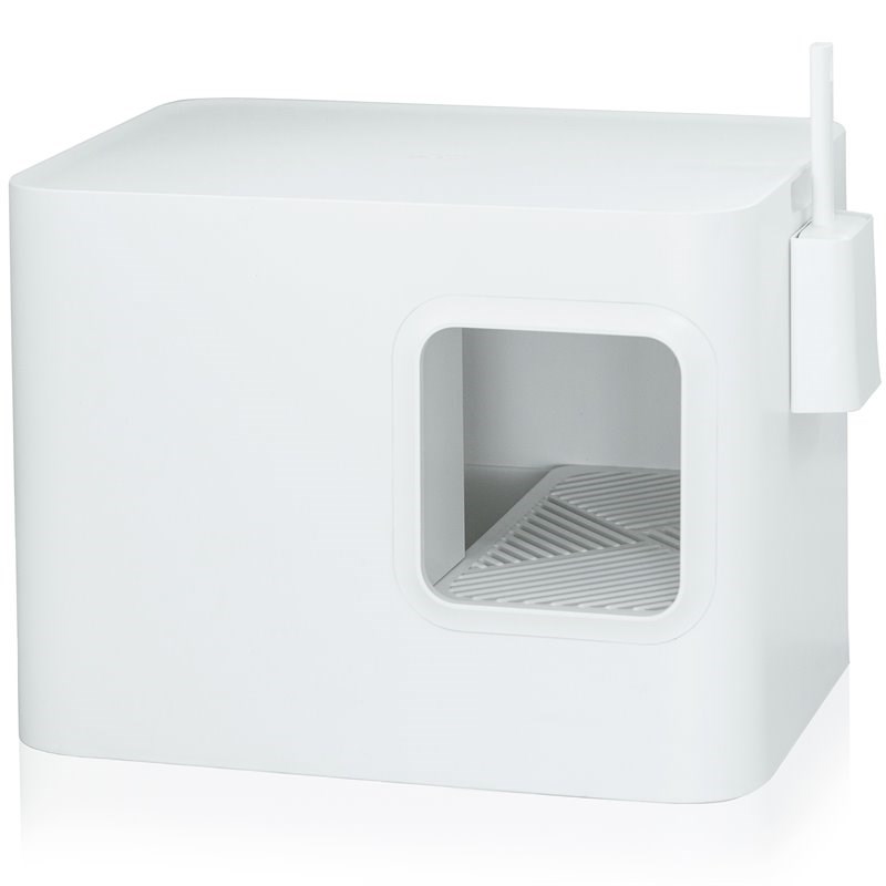 Way Basics Meowy Studio Loo All in One Plastic Cat Litter Box in Aspen White