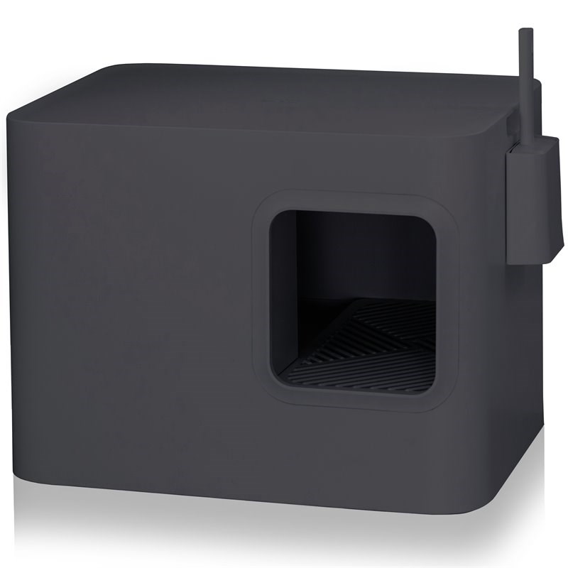 Way Basics Meowy Studio Loo All in One Plastic Cat Litter Box in Carbon Gray