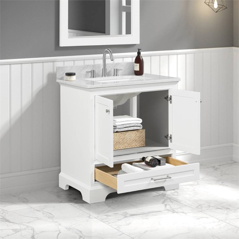 30 Inch Freestanding Bathroom Vanity with Marble Countertop Sink White ...