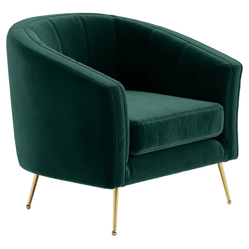 Omax Decor Sven Barrel Steel/Velvet Accent Chair with Gold Legs in Green