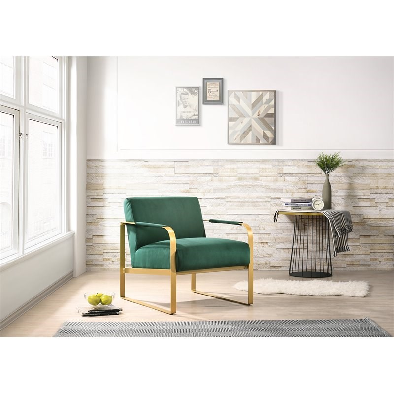 Omax Decor Mason Steel/Velvet Upholstered Lounge Accent Chair in Green/Gold