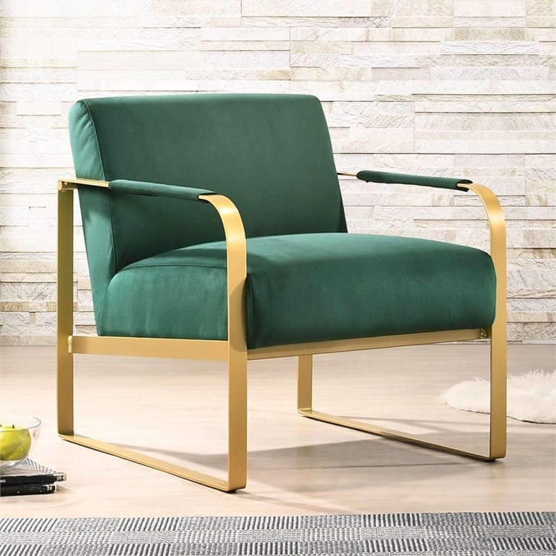 Omax Decor Mason Steel/Velvet Upholstered Lounge Accent Chair in Green/Gold